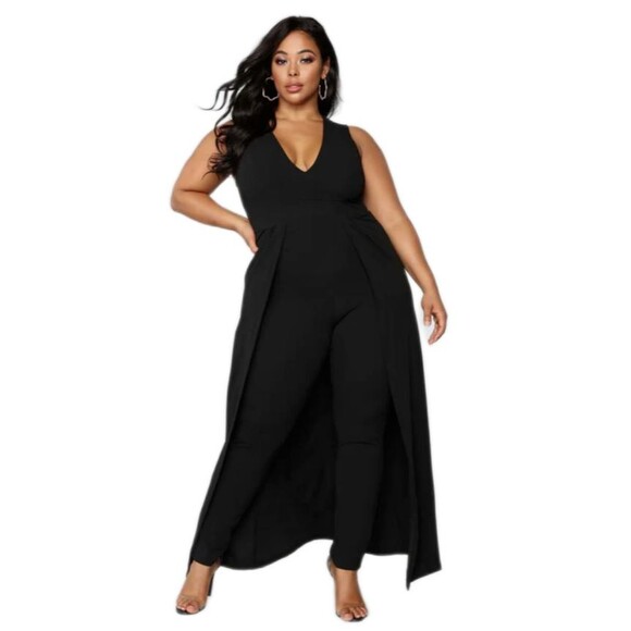 Fashion Nova Jumpsuit Middle Of Things Black Maxi Dress Cobo Womens Plus Size 3X - Picture 1 of 8